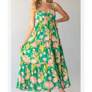 Womens Natural Life Green Floral Sleeveless Maxi Dress Size L EUC!